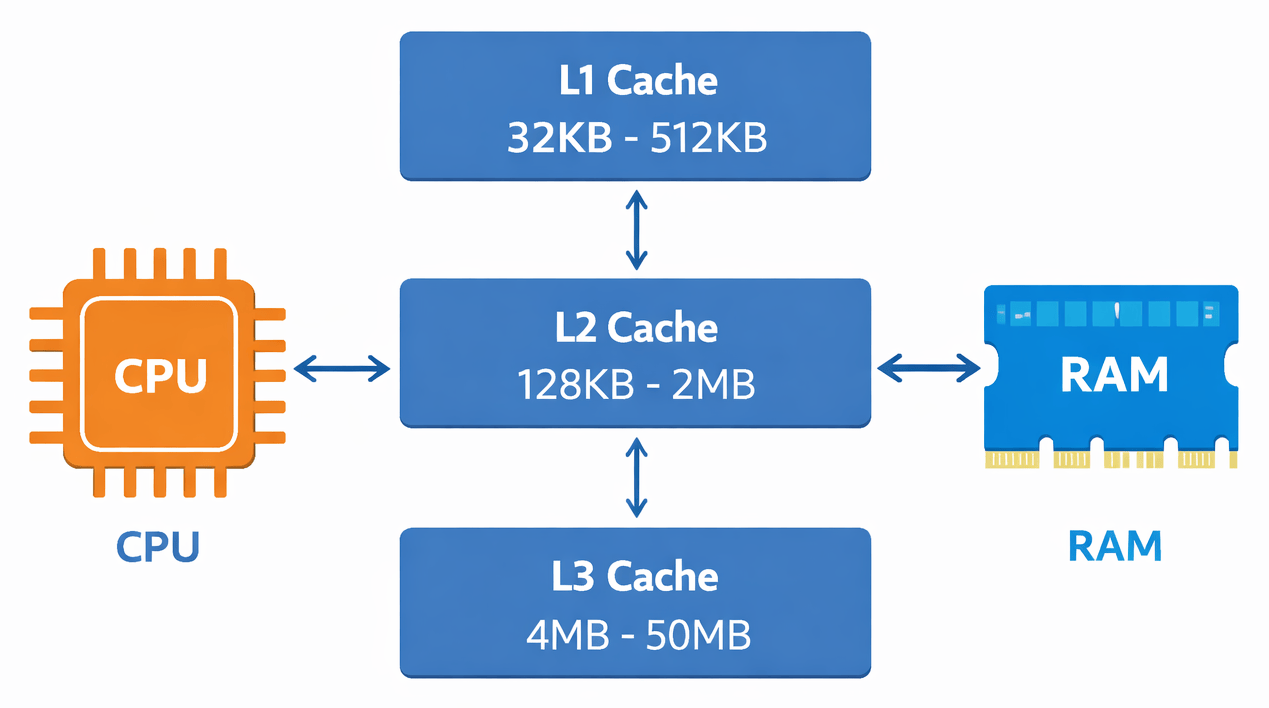 cache memory levels L1 L2 L3 diagram.png